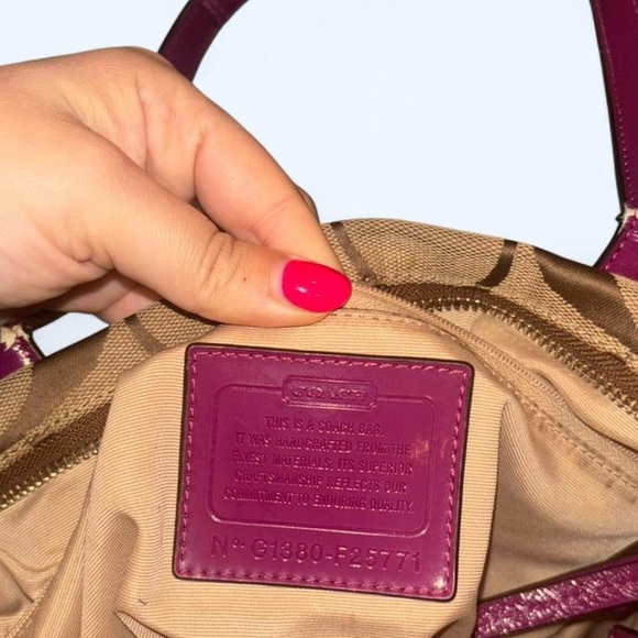 Coach Signature Canvas Tote with Berry Pink Leather Handles - Picture 2 of 3